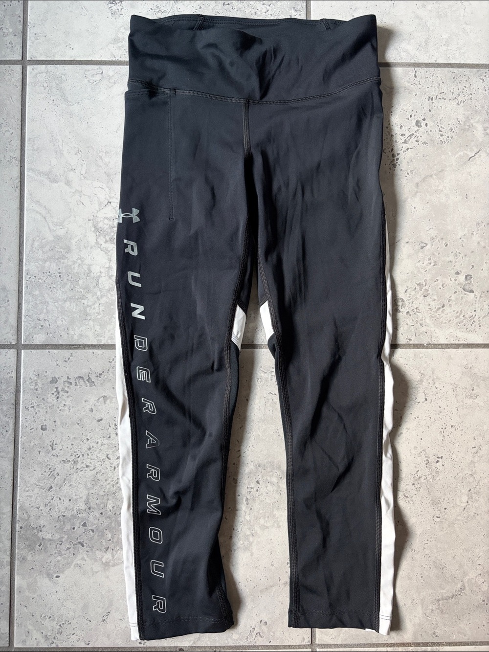 Under Armour Black Capri Leggings with White Side Stripes